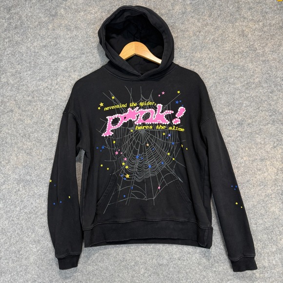 Sp5der Hoodie Womens Medium Pink Black Web Young Thug Heavyweight Slime Graphic